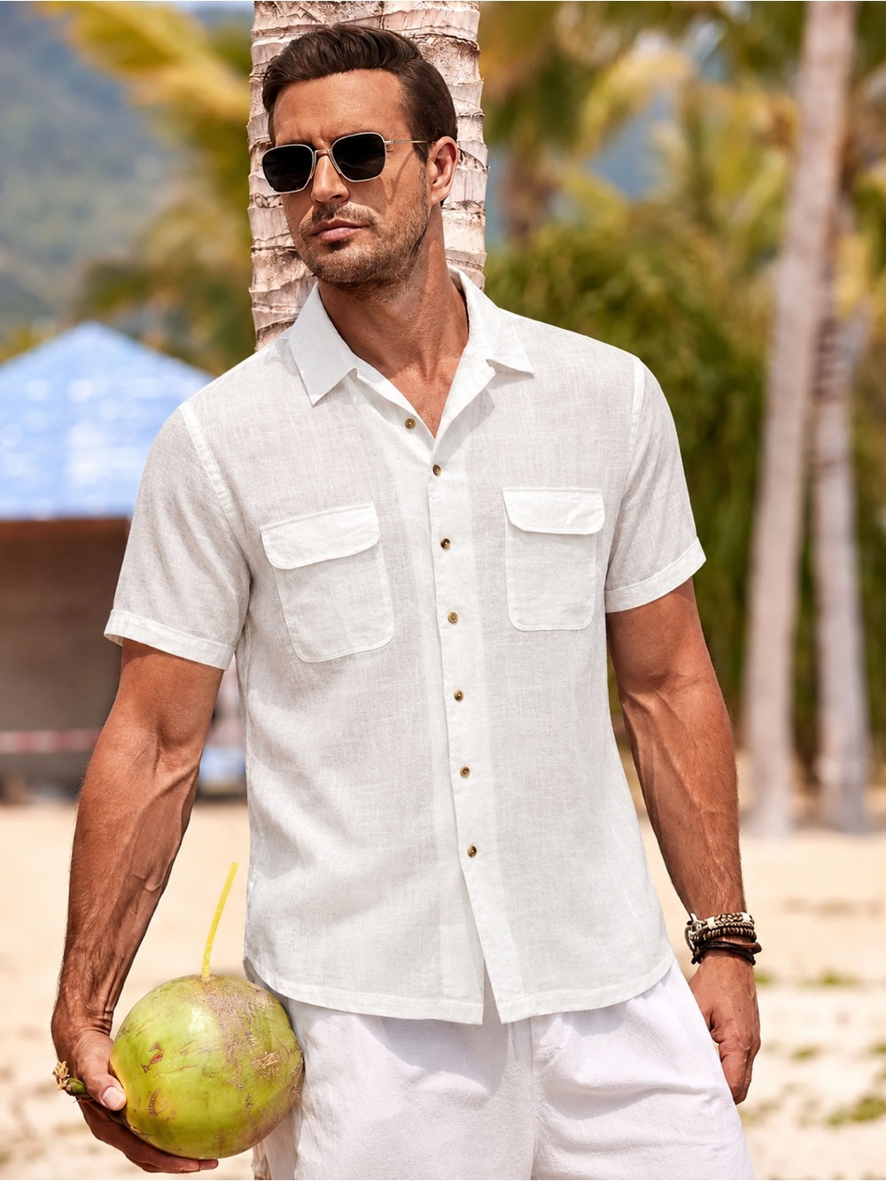 Paul Fredrick Men’s XL White 100% Linen Short Sleeve Button Down Shirt